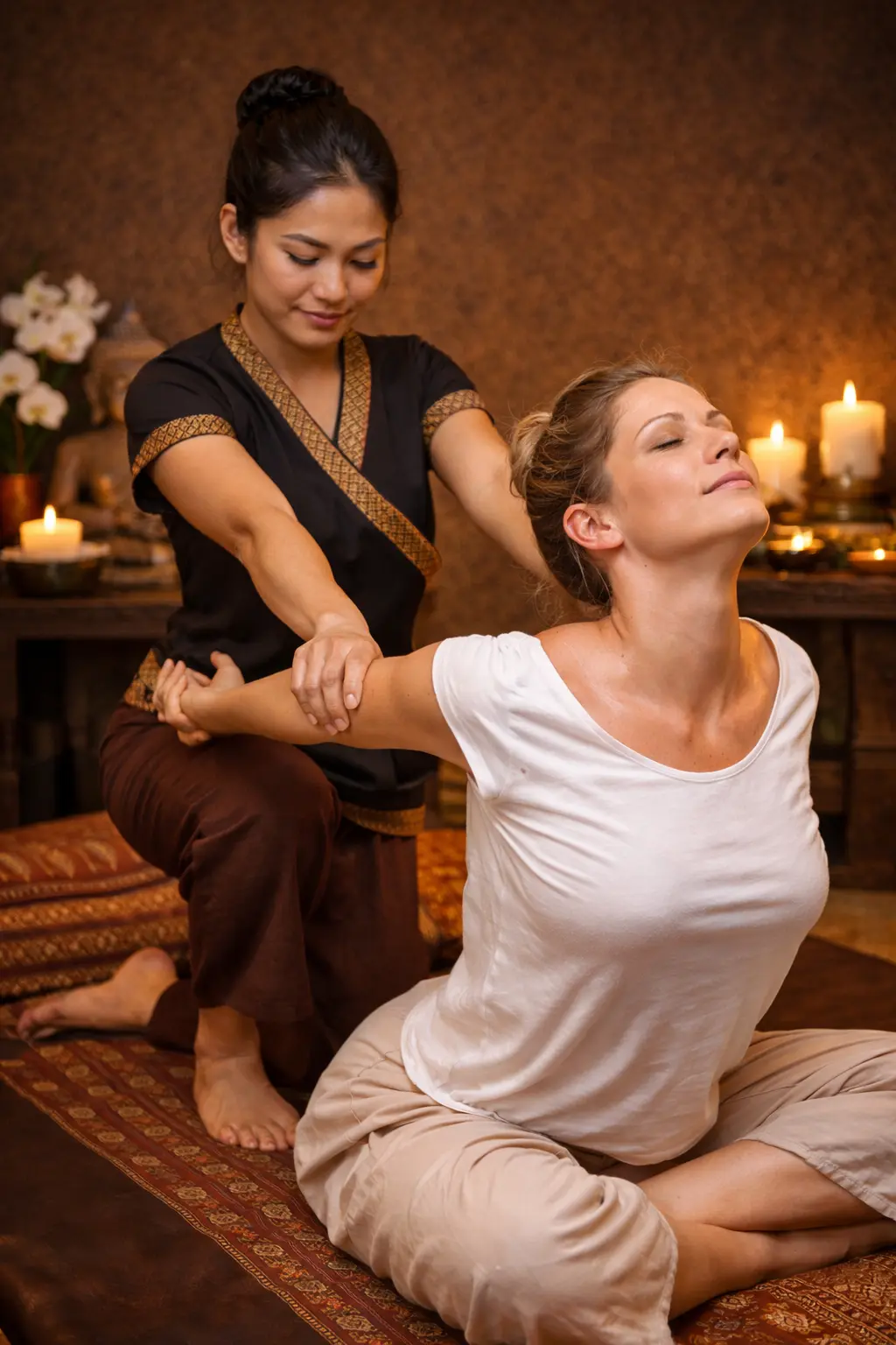 Illustration of a traditional Thai yoga massage treatment