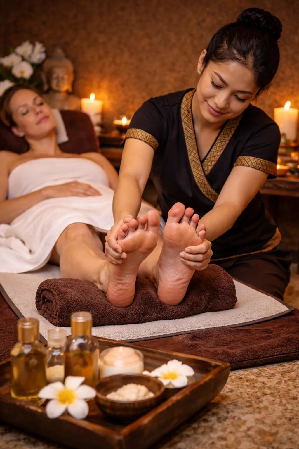 Illustration of a foot and leg massage treatment