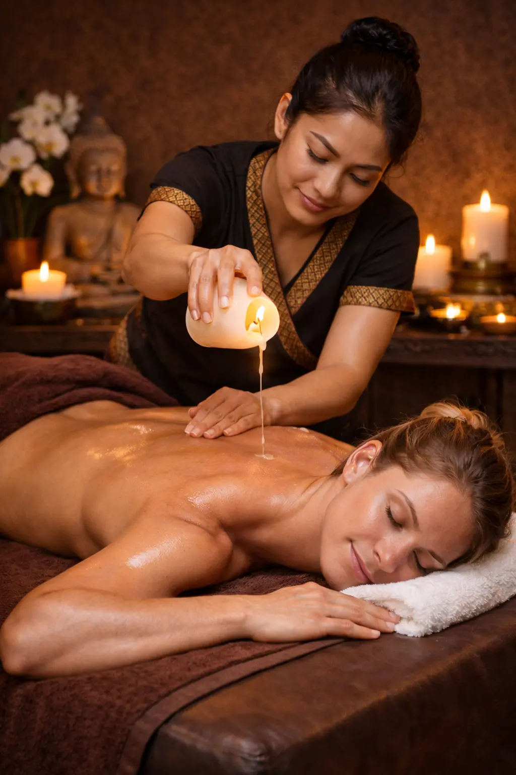 Illustration of a candle massage treatment