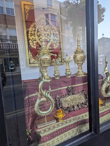 Thai display in the window at Mi Boon Thai Massage in Tunbridge Wells