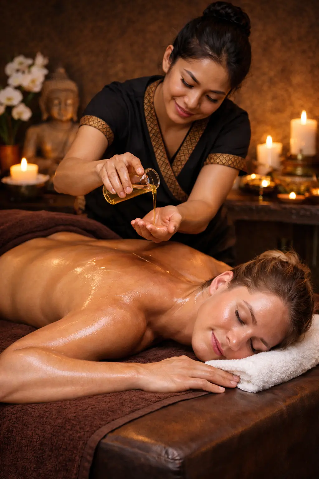 Illustration of a Thai oil massage treatment